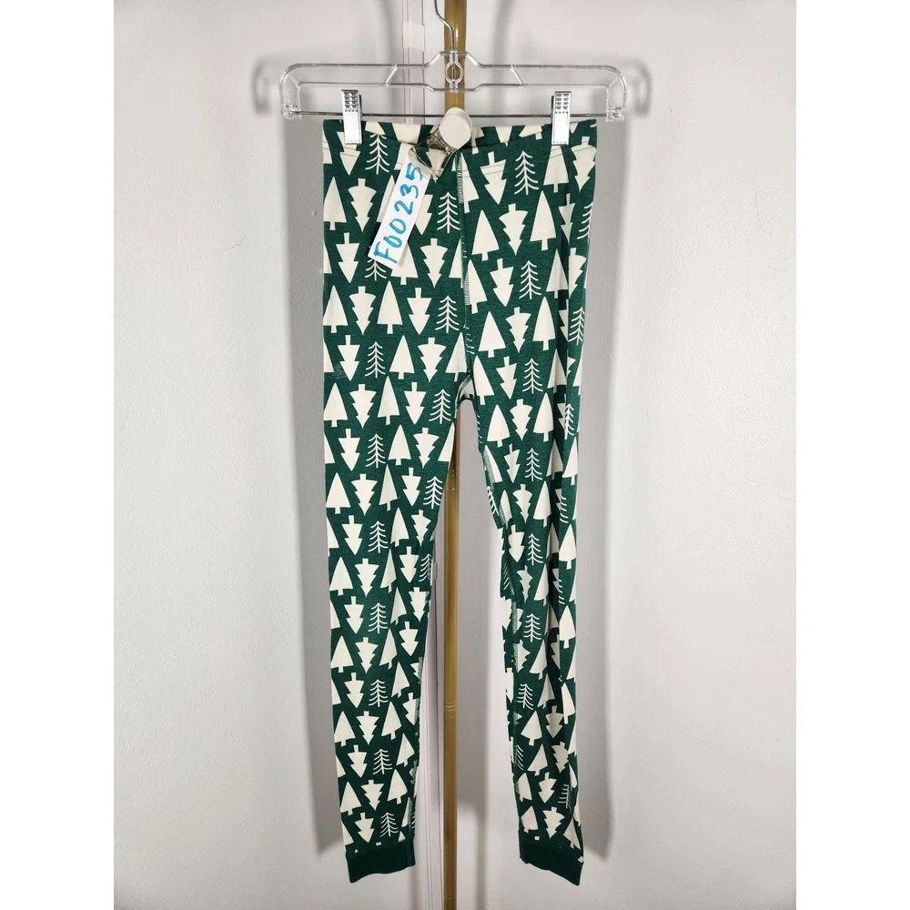 Hanna Anderson 100% Organic Cotton Green White Trees Pajama Set Like NEW Size 12